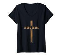 Femme Jesus Saves - John 3:16 Whosoever Believes in Him Cross T-Shirt avec Col en V