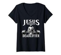 Femme Jesus The Ultimate Deadlifter Funny Christian Workout Gym T-Shirt avec Col en V