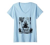 Femme Jesus The Ultimate Deadlifter - Graphique Amusant d'haltérophilie T-Shirt avec Col en V