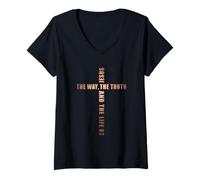 Femme Jesus The Way The Truth and The Life - John 14:6 Cross T-Shirt avec Col en V