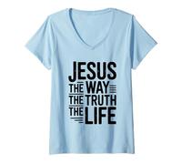 Femme Jésus The Way The Truth The Life Christian Faith T-Shirt avec Col en V