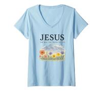 Femme Jesus The Way The Truth The Life Watercolor Mountains T-Shirt avec Col en V