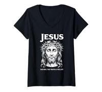 Femme Jésus The Way Truth Life Christian Streetwear T-Shirt avec Col en V