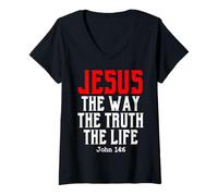 Femme Jesus The Way Truth Life John 14:6 Chrétienne Bible Verse Dieu T-Shirt avec Col en V