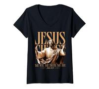 Femme Jesus The Way Truth Life John 14:6 Pâques T-Shirt avec Col en V