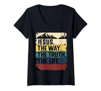 Femme Jesus The Way Truth Life Women Men Kids Christian Worship T-Shirt avec Col en V