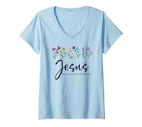Femme Jesus The Way Truth The Life Christian Bible Verse God Quote T-Shirt avec Col en V