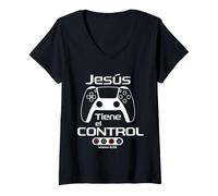 Femme Jesús tiene el Control. | Faith Religious Christian T-Shirt avec Col en V