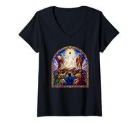 Femme Jésus Transfiguration Cathédrale Sacrée Art T-Shirt avec Col en V