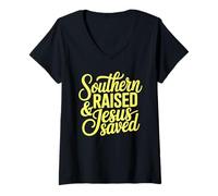 Femme Jésus, Une Fille du Sud, a sauvé la Foi chrétienne et la Bible T-Shirt avec Col en V