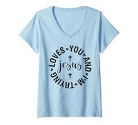 Femme Jésus Vous Aime chrétiens Hommes et Femmes reconnaissants T-Shirt avec Col en V
