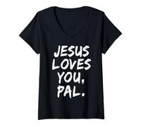 Femme Jésus Vous Aime Copain chrétien croyant Foi Dieu Religieux T-Shirt avec Col en V