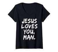 Femme Jésus Vous Aime Homme chrétien croyant Foi Dieu Religieux T-Shirt avec Col en V