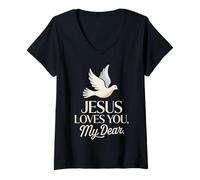 Femme Jésus Vous Aime, Mon Cher Tee-Shirt de Message chrétien Doux T-Shirt avec Col en V