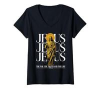 Femme Jésus Way Vérité Vie Foi Chrétienne Écriture Religieuse GIF T-Shirt avec Col en V
