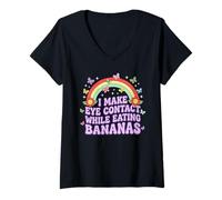Femme J'ÉTABLIR Un Contact VISUEL en Mangeant des Bananes C'est drôle T-Shirt avec Col en V