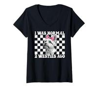 Femme J'étais Normal il y a 2 Ans, Une Chienne West Highland Terrier T-Shirt avec Col en V