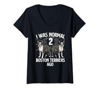 Femme J'étais Normal il y a 2 Boston Terriers - Boston Terrier Lover T-Shirt avec Col en V