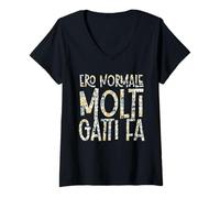 Femme j'étais Normal il y a Beaucoup de Chats, Les Amateurs de Chats T-Shirt avec Col en V
