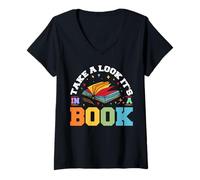 Femme Jetez un coup d'œil à son livre - Lecteurs de rats de bibliothèque amateurs de lecture T-Shirt avec Col en V