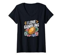 Femme Jetons et pièces de Poker I Love Gambling Casino T-Shirt avec Col en V