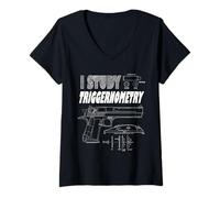 Femme J'étudie la Triggernométrie - Deuxième amendement de l'American Gun Rights T-Shirt avec Col en V
