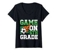 Femme Jeu Amusant sur Les Sports de Football de 5e année pour la rentrée Scolaire des Enfants T-Shirt avec Col en V