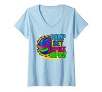 Femme Jeu de Bump de Volleyball Spike Repeat Day Vibes T-Shirt avec Col en V