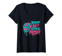 Femme Jeu de Bump Street Art de Volleyball avec Pointes répétées T-Shirt avec Col en V