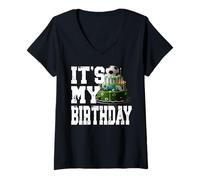 Femme Jeu de But pour Fans de Football « It's My Birthday » T-Shirt avec Col en V