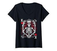 Femme Jeu de cartes de poker squelette amusant King of Hearts Halloween T-Shirt avec Col en V