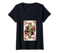 Femme Jeu de cartes Grenouille Roi T-Shirt avec Col en V