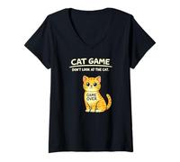 Femme Jeu de Chat. Game Over Don't Look at The Cat T-Shirt avec Col en V