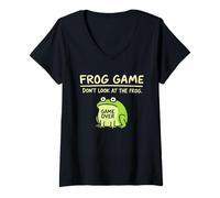 Femme Jeu de Grenouilles Don't Look at The Frog Funny Frog T-Shirt avec Col en V