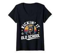 Femme Jeu de Jeu rétro Arcade Kickin It Old School T-Shirt avec Col en V