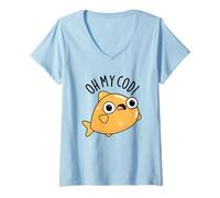 Femme Jeu de Mots Amusant à Base de Poisson Oh My Cod T-Shirt avec Col en V