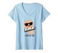 Femme Jeu de Mots Amusant avec Clavier I Play by Ear T-Shirt avec Col en V