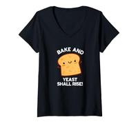 Femme Jeu de Mots Amusant Bake and Yeast Shall Rise T-Shirt avec Col en V