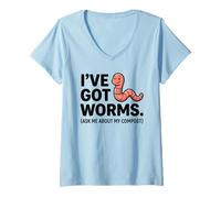 Femme Jeu de Mots Amusant de Jardinage « Ive Got Worms Ask Me About My Compost » T-Shirt avec Col en V