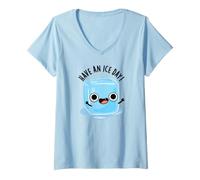 Femme Jeu de Mots Amusant Have an Ice Day T-Shirt avec Col en V