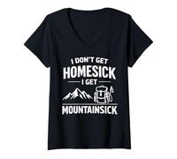 Femme Jeu de Mots Amusant « I Don't Get Homesick I Get Mountainsick » T-Shirt avec Col en V