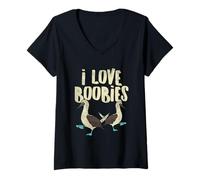 Femme Jeu de Mots Amusant pour observateur d'oiseaux à Pieds Bleus - I Love Boobies T-Shirt avec Col en V