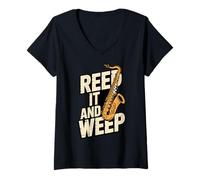 Femme Jeu de Mots Amusant pour Saxophone Reed It and Weep T-Shirt avec Col en V