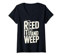 Femme Jeu de Mots Amusant pour Saxophone Reed It and Weep T-Shirt avec Col en V