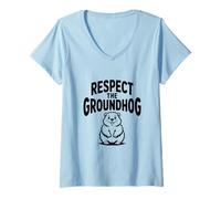 Femme Jeu de Mots Amusant Respect The Groundhog pour la journée de la marmotte T-Shirt avec Col en V