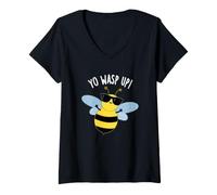 Femme Jeu de Mots Amusant Yo Wasp Up T-Shirt avec Col en V