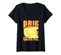 Femme Jeu de Mots au Fromage râpé Funny Brie Gratitude T-Shirt avec Col en V