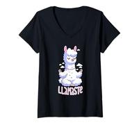 Femme Jeu de Mots de méditation Lama T-Shirt avec Col en V