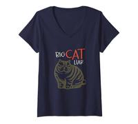 Femme Jeu de Mots drôle pour Chats Big Cat Menteur T-Shirt avec Col en V