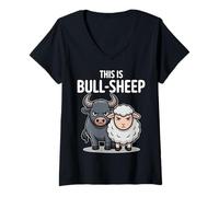 Femme Jeu de Mots drôles d'animaux sarcastiques « This is Bull Sheep » T-Shirt avec Col en V